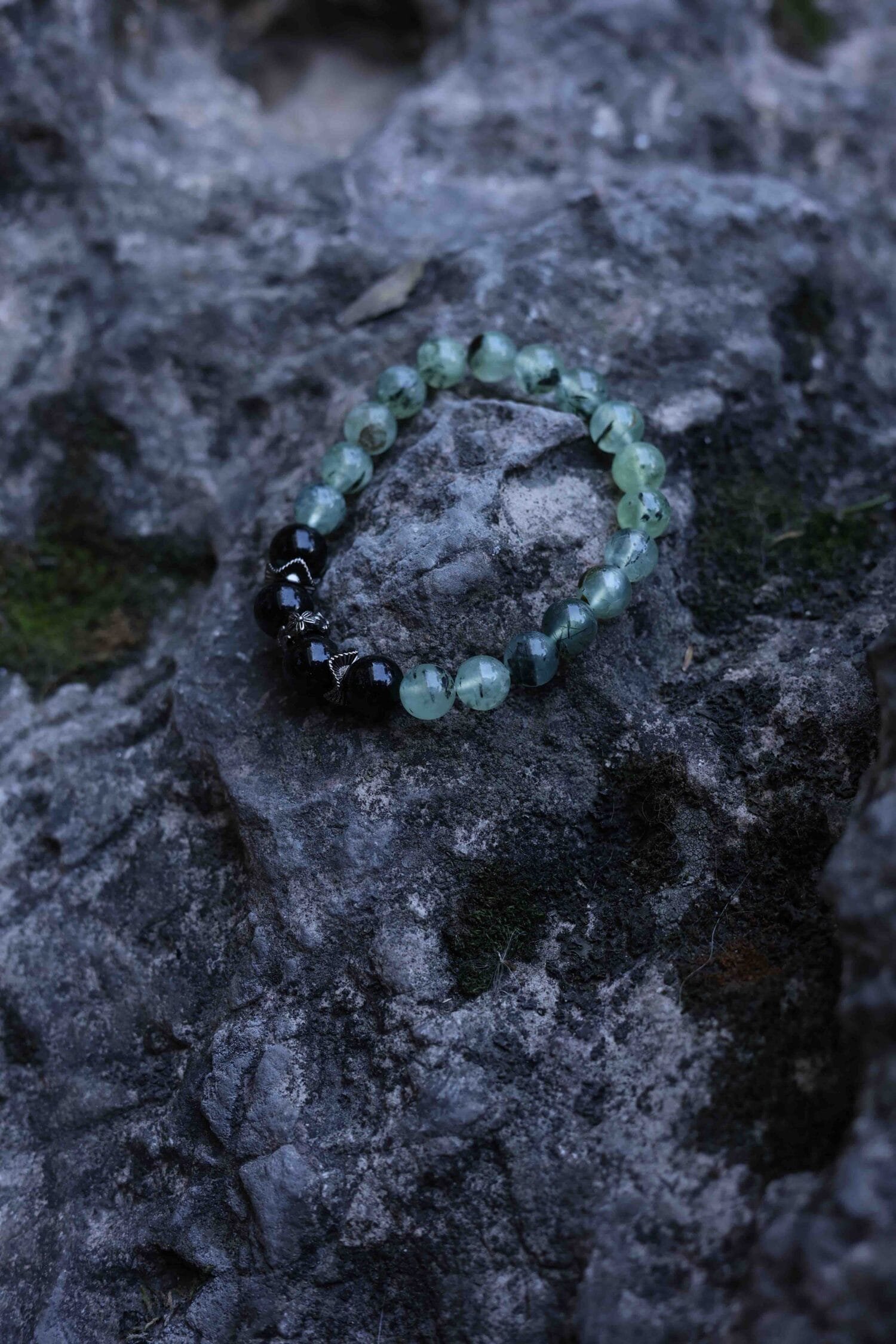 Prehnite mixed Silver Obsidian Bracelet(8mm)