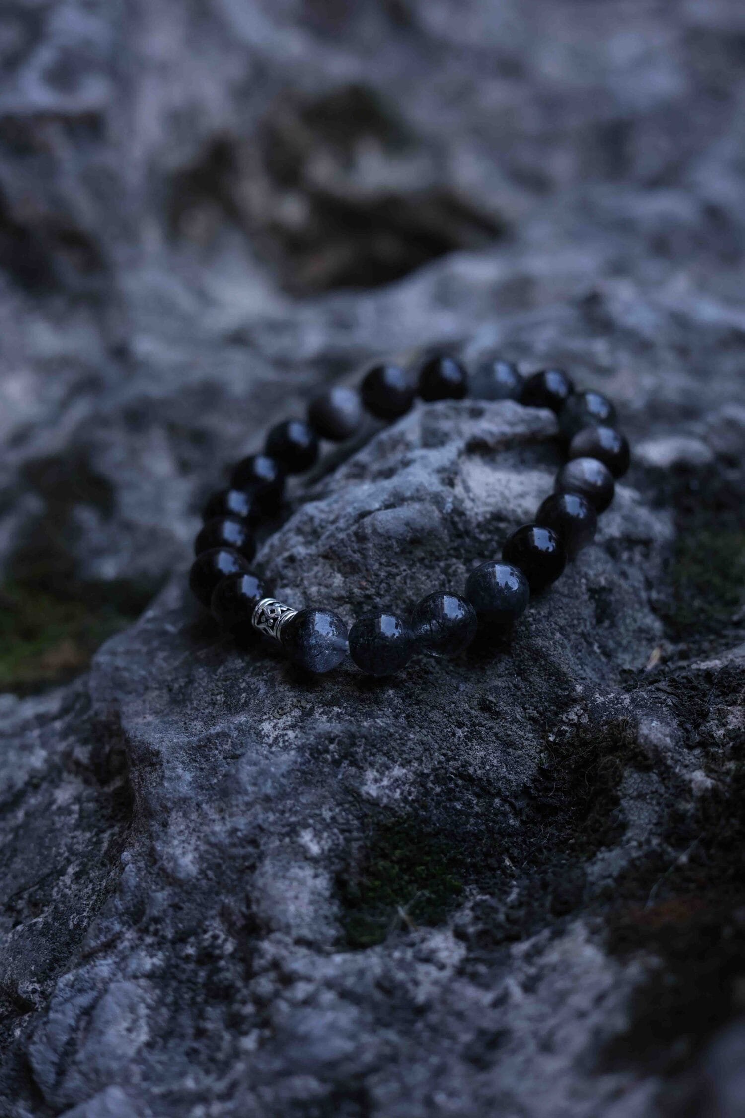Silver Obsidian mixed Black Super seven Bracelet(8mm)