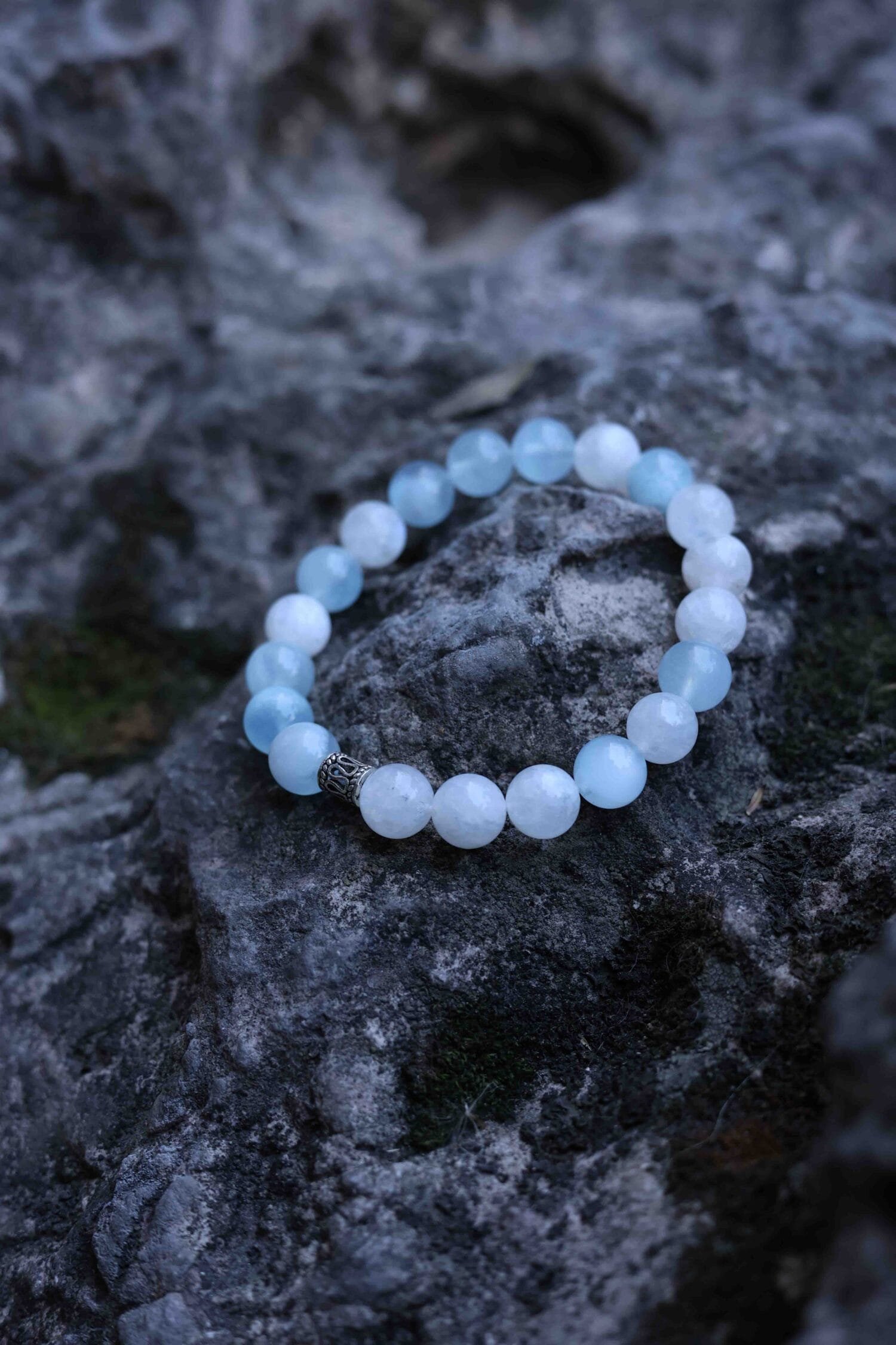 White Moonstone mixed Aquamarine Bracelet(8mm)