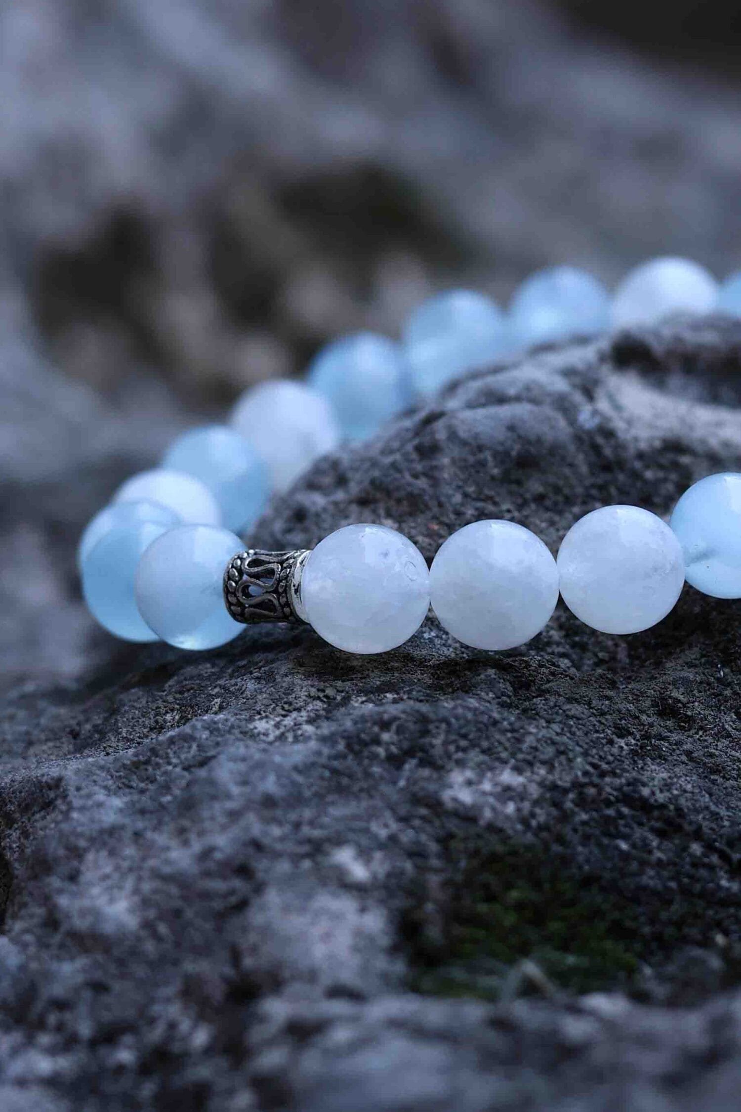 White Moonstone mixed Aquamarine Bracelet(8mm)