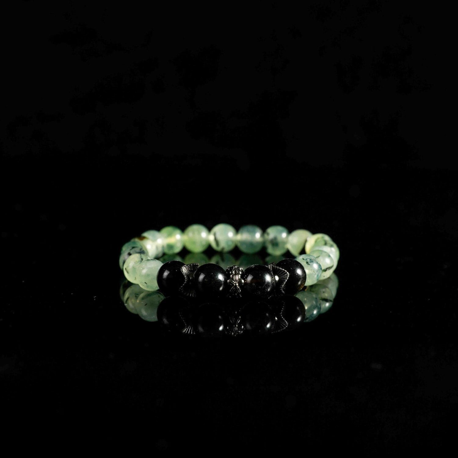 Prehnite mixed Silver Obsidian Bracelet(8mm)