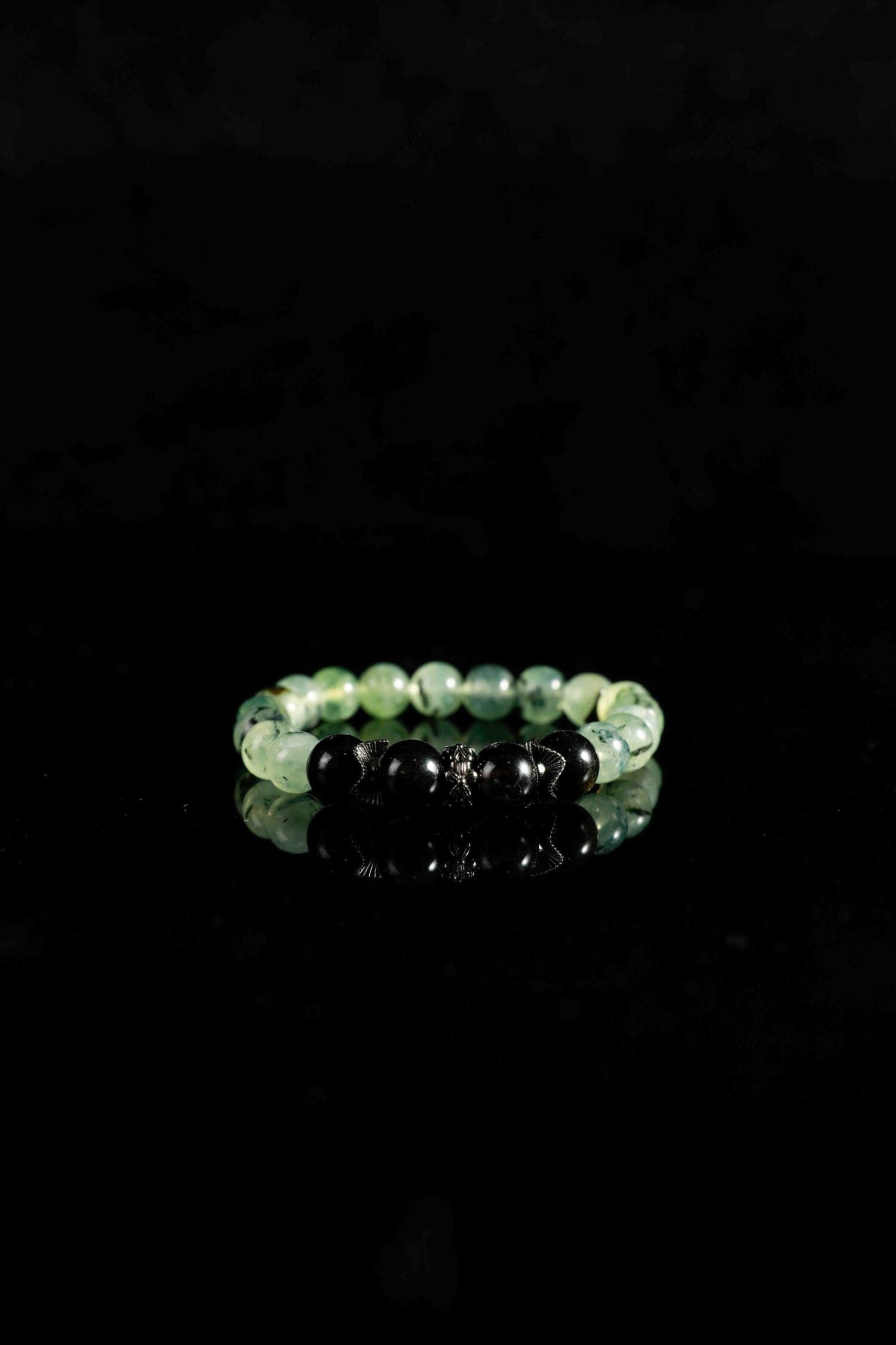 Prehnite mixed Silver Obsidian Bracelet(8mm)