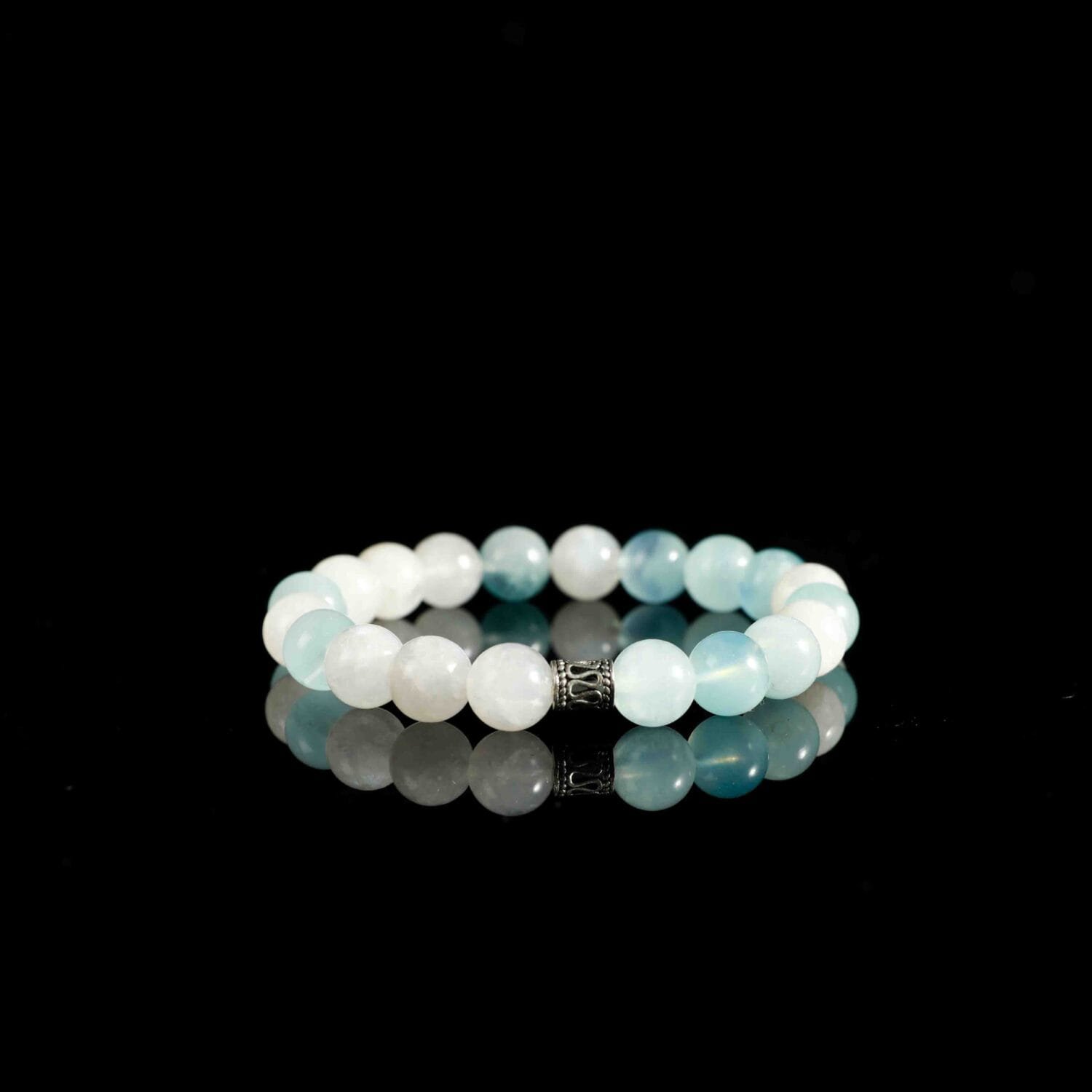 White Moonstone mixed Aquamarine Bracelet(8mm)